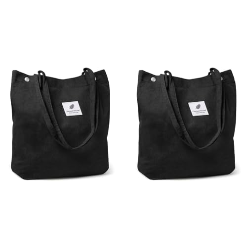PALAY® Tote Bag Corduroy Large Hand For Women Shopping Grocery Shoulder Commuting Black 2PCS PALAY® Tote Bag Corduroy Large Hand For Women Shopping Grocery Shoulder Commuting Black 2PCS
